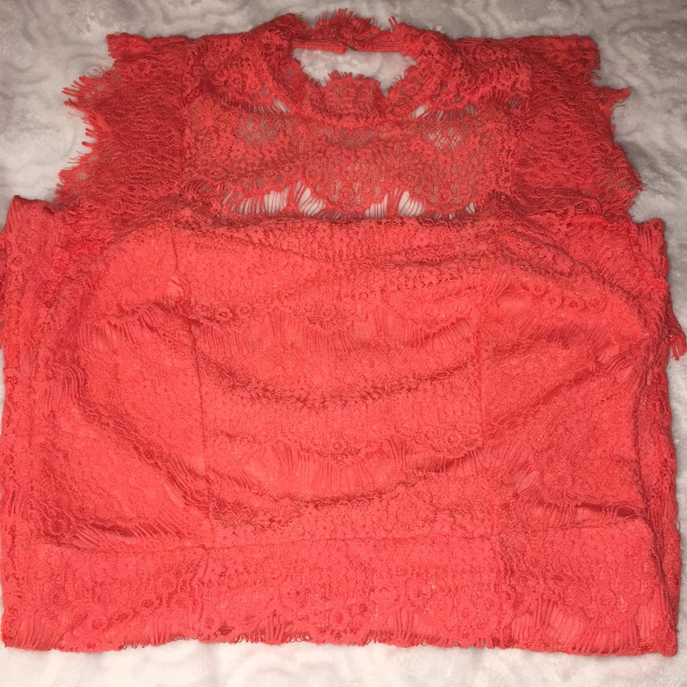 FREE PEOPLE coral orange lace Dress, size S - Picture 4 of 6
